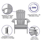 Flash Furniture Set of 4 Charlestown All-Weather Poly Resin Folding Adirondack Chair