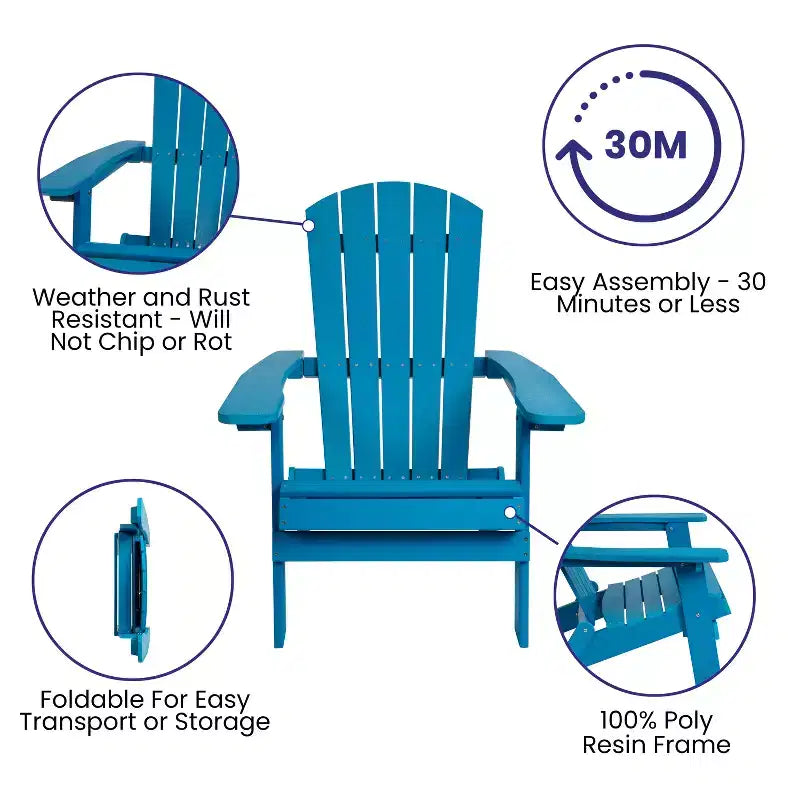 Flash Furniture Charlestown All-Weather Poly Resin Indoor/Outdoor Folding Adirondack Chair