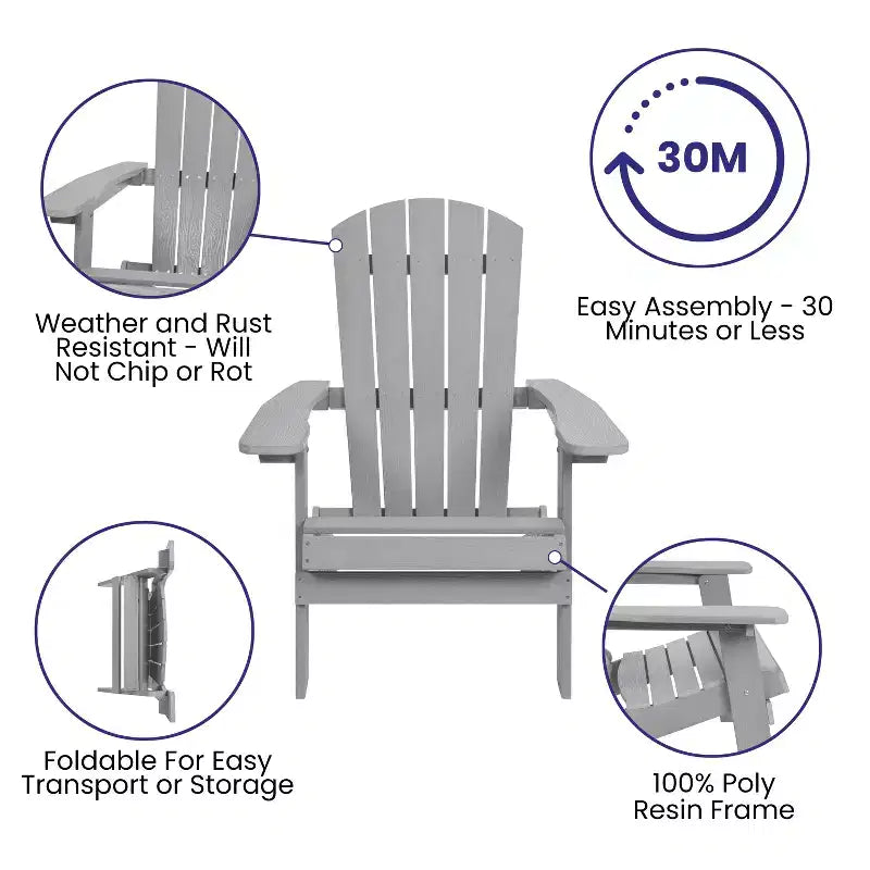 Flash Furniture Charlestown All-Weather Poly Resin Indoor/Outdoor Folding Adirondack Chair