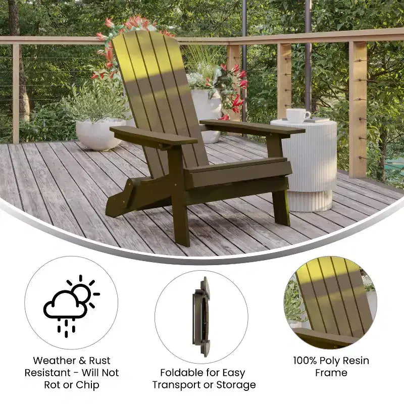 Flash Furniture Charlestown All-Weather Poly Resin Indoor/Outdoor Folding Adirondack Chair