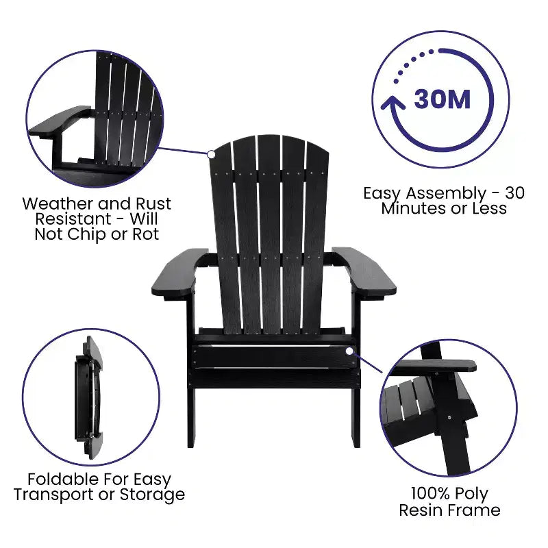 Flash Furniture Charlestown All-Weather Poly Resin Indoor/Outdoor Folding Adirondack Chair