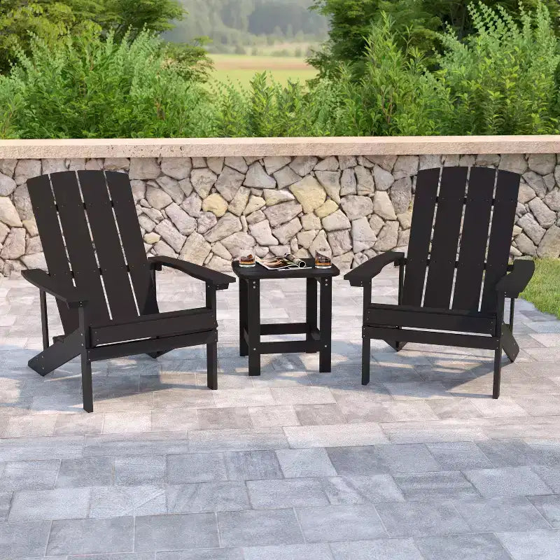 Flash Furniture 2 Pack Charlestown All-Weather Poly Resin Wood Adirondack Chairs with Side Table