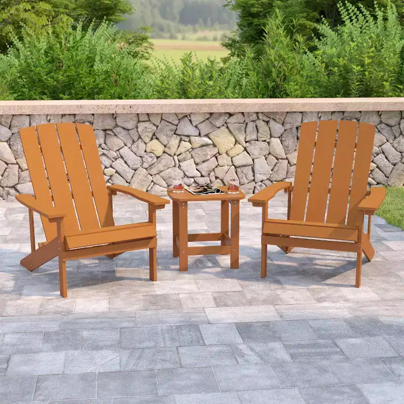 Flash Furniture 2 Pack Charlestown All-Weather Poly Resin Wood Adirondack Chairs with Side Table