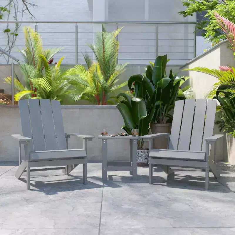 Flash Furniture 2 Pack Charlestown All-Weather Poly Resin Wood Adirondack Chairs with Side Table