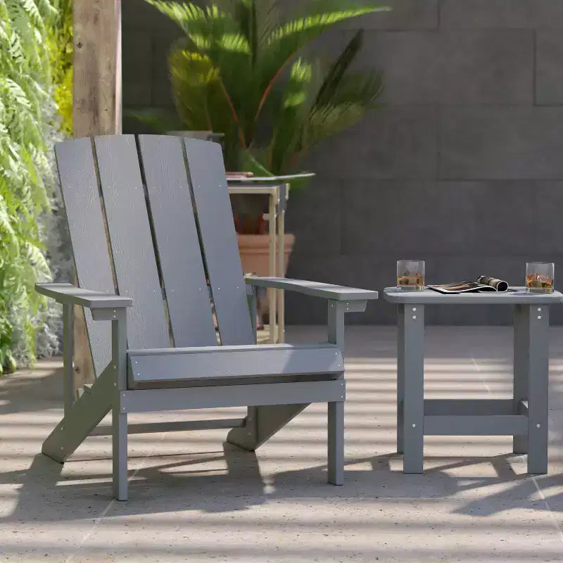 Flash Furniture 2 Pack Charlestown All-Weather Poly Resin Wood Adirondack Chairs with Side Table