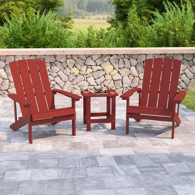 Flash Furniture 2 Pack Charlestown All-Weather Poly Resin Wood Adirondack Chairs with Side Table