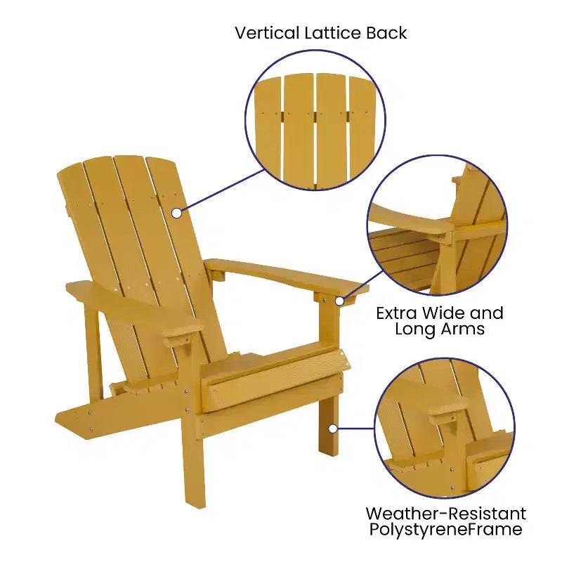 Flash Furniture 2 Pack Charlestown All-Weather Poly Resin Wood Adirondack Chairs with Side Table