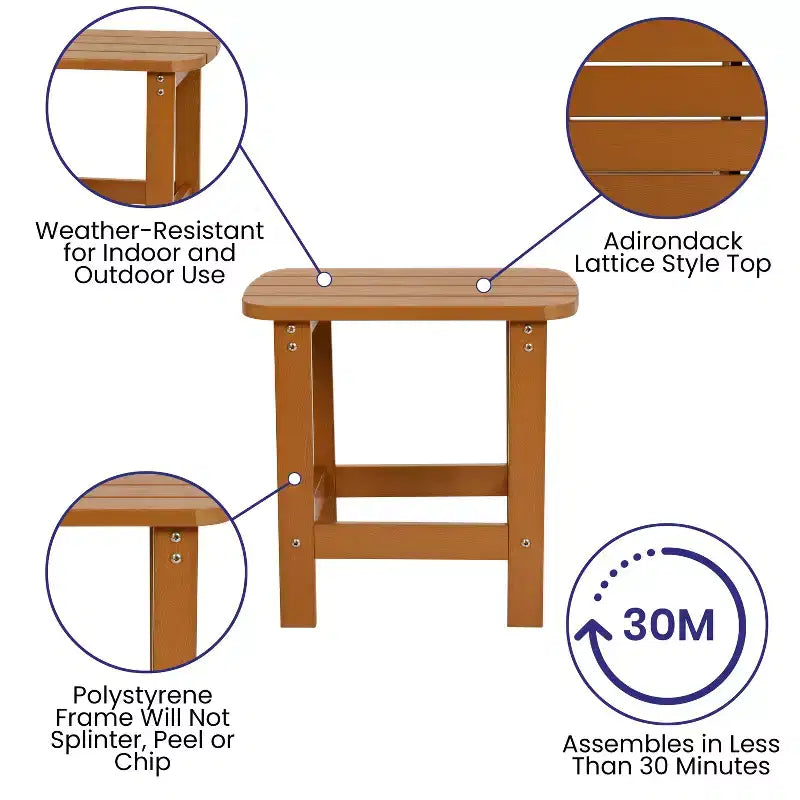 Flash Furniture 2 Pack Charlestown All-Weather Poly Resin Wood Adirondack Chairs with Side Table