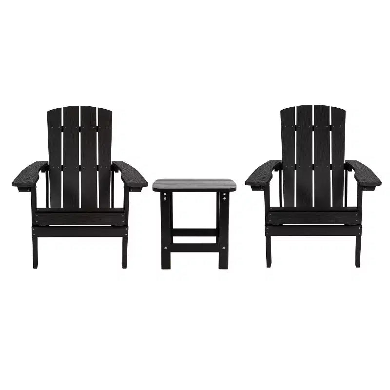 Flash Furniture 2 Pack Charlestown All-Weather Poly Resin Wood Adirondack Chairs with Side Table