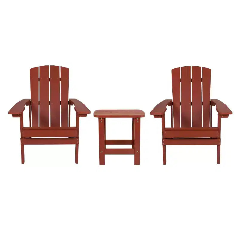 Flash Furniture Set di 2 Sedie Adirondack Charlestown in Resina Poliuretanica Resistente alle Intemperie effetto Legno con Tavolino Laterale