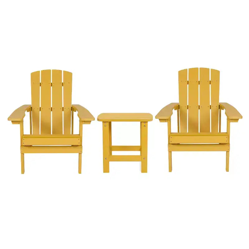 Flash Furniture Set di 2 Sedie Adirondack Charlestown in Resina Poliuretanica Resistente alle Intemperie effetto Legno con Tavolino Laterale