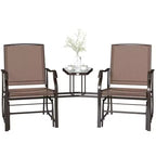 Outsunny Outdoor Glider Chairs with Coffee Table, Patio 2-Seat Rocking Chair Swing Loveseat with Breathable Sling for Backyard, Garden and Porch