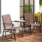 Outsunny Outdoor Glider Chairs with Coffee Table, Patio 2-Seat Rocking Chair Swing Loveseat with Breathable Sling for Backyard, Garden and Porch