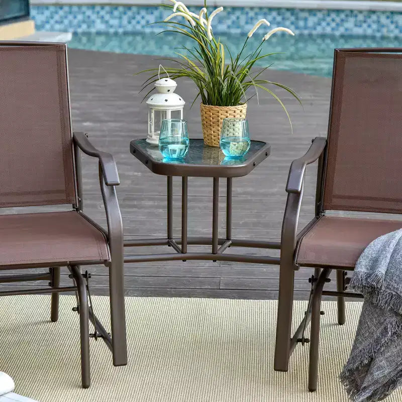 Outsunny Outdoor Glider Chairs with Coffee Table, Patio 2-Seat Rocking Chair Swing Loveseat with Breathable Sling for Backyard, Garden and Porch