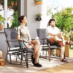 Outsunny Outdoor Glider Chairs with Coffee Table, Patio 2-Seat Rocking Chair Swing Loveseat with Breathable Sling for Backyard, Garden and Porch