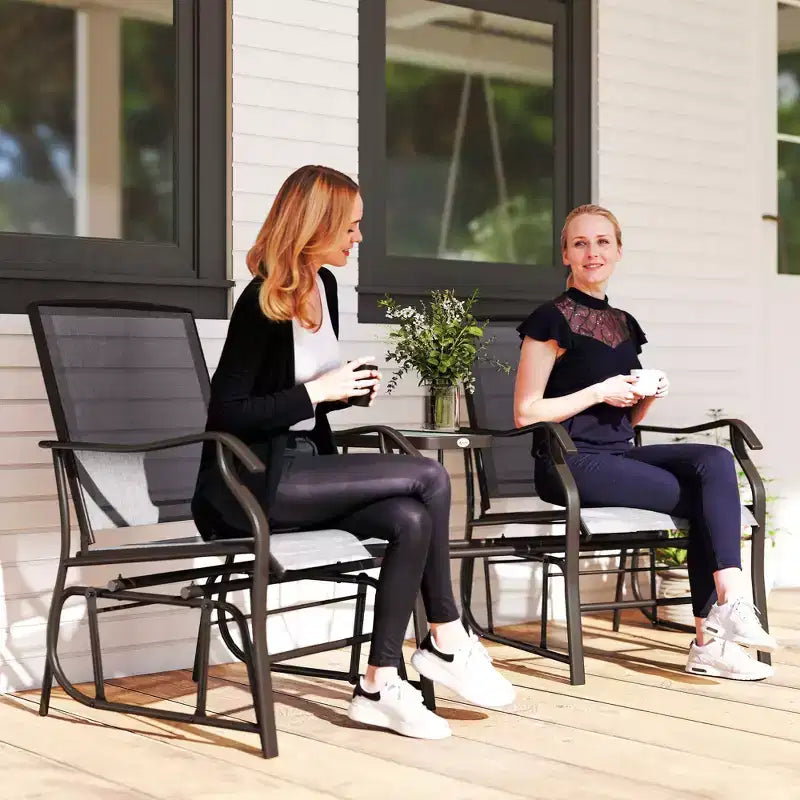 Outsunny Outdoor Glider Chairs with Coffee Table, Patio 2-Seat Rocking Chair Swing Loveseat with Breathable Sling for Backyard, Garden and Porch