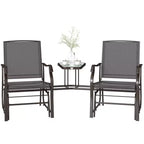 Outsunny Outdoor Glider Chairs with Coffee Table, Patio 2-Seat Rocking Chair Swing Loveseat with Breathable Sling for Backyard, Garden and Porch