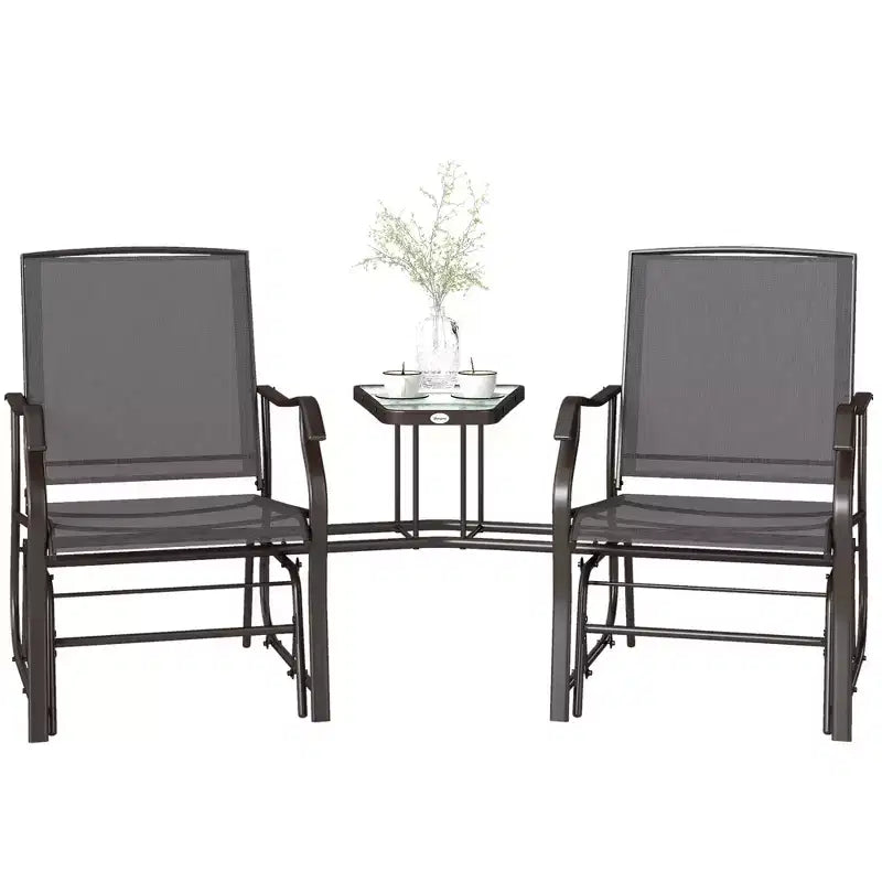 Outsunny Outdoor Glider Chairs with Coffee Table, Patio 2-Seat Rocking Chair Swing Loveseat with Breathable Sling for Backyard, Garden and Porch
