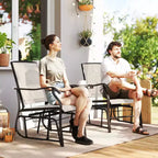 Outsunny Outdoor Glider Chairs with Coffee Table, Patio 2-Seat Rocking Chair Swing Loveseat with Breathable Sling for Backyard, Garden and Porch