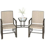 Outsunny Outdoor Glider Chairs with Coffee Table, Patio 2-Seat Rocking Chair Swing Loveseat with Breathable Sling for Backyard, Garden and Porch