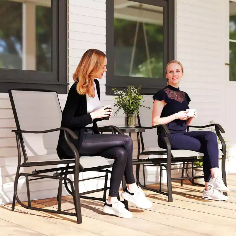 Outsunny Outdoor Glider Chairs with Coffee Table, Patio 2-Seat Rocking Chair Swing Loveseat with Breathable Sling for Backyard, Garden and Porch