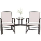 Outsunny Outdoor Glider Chairs with Coffee Table, Patio 2-Seat Rocking Chair Swing Loveseat with Breathable Sling for Backyard, Garden and Porch