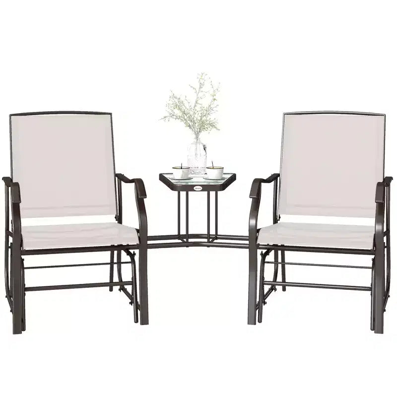 Outsunny Outdoor Glider Chairs with Coffee Table, Patio 2-Seat Rocking Chair Swing Loveseat with Breathable Sling for Backyard, Garden and Porch