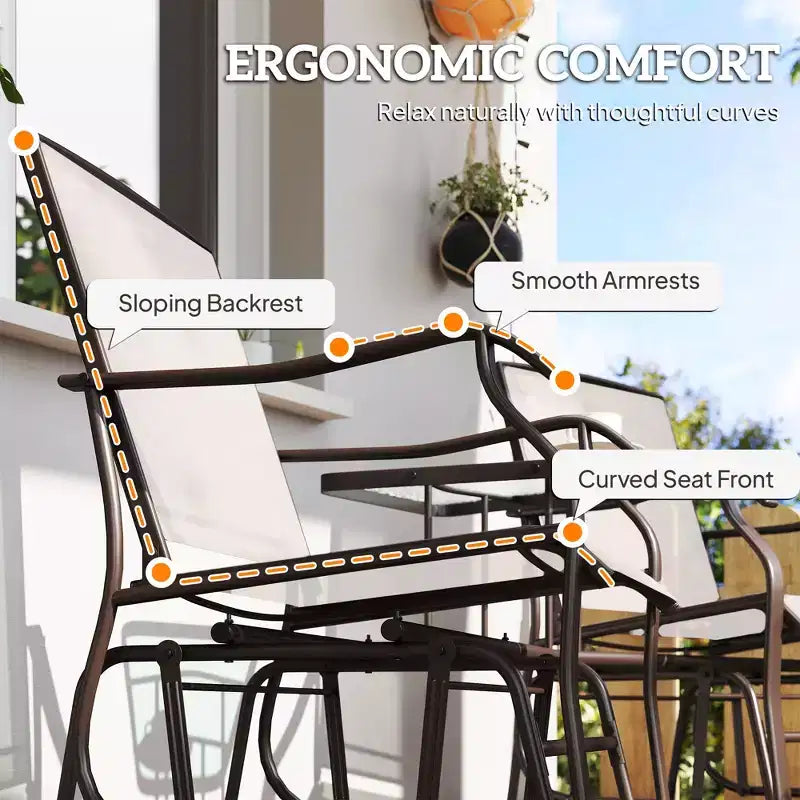 Outsunny Outdoor Glider Chairs with Coffee Table, Patio 2-Seat Rocking Chair Swing Loveseat with Breathable Sling for Backyard, Garden and Porch