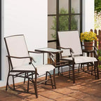Outsunny Outdoor Glider Chairs with Coffee Table, Patio 2-Seat Rocking Chair Swing Loveseat with Breathable Sling for Backyard, Garden and Porch