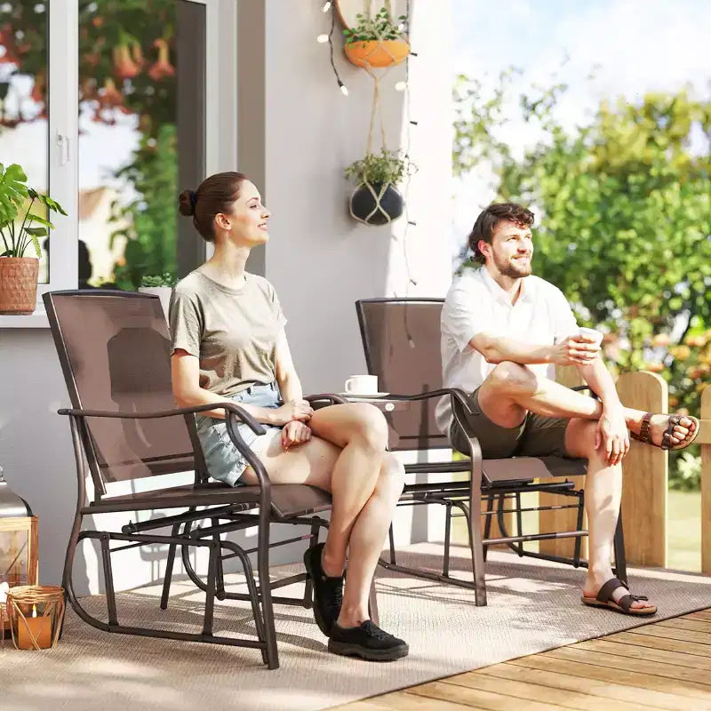 Outsunny Outdoor Glider Chairs with Coffee Table, Patio 2-Seat Rocking Chair Swing Loveseat with Breathable Sling for Backyard, Garden and Porch