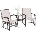 Outsunny Outdoor Glider Chairs with Coffee Table, Patio 2-Seat Rocking Chair Swing Loveseat with Breathable Sling for Backyard, Garden and Porch
