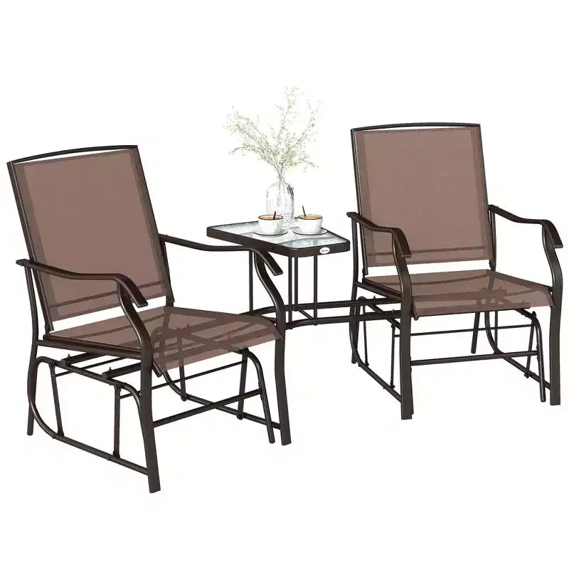 Poltrone a dondolo Outsunny per esterni con tavolino da caffè, dondolo a 2 posti per patio con seduta traspirante in textilene per cortile, giardino e portico