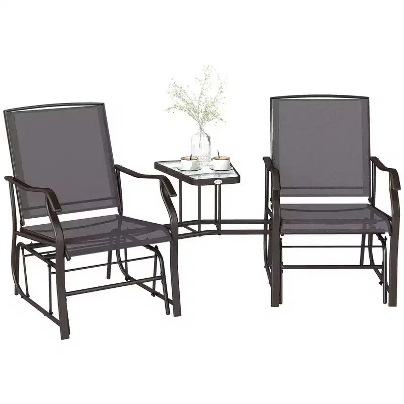 Poltrone a dondolo Outsunny per esterni con tavolino da caffè, dondolo a 2 posti per patio con seduta traspirante in textilene per cortile, giardino e portico