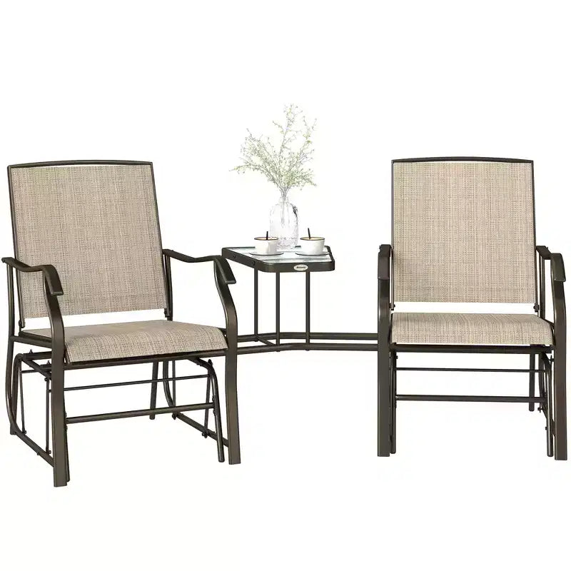 Poltrone a dondolo Outsunny per esterni con tavolino da caffè, dondolo a 2 posti per patio con seduta traspirante in textilene per cortile, giardino e portico