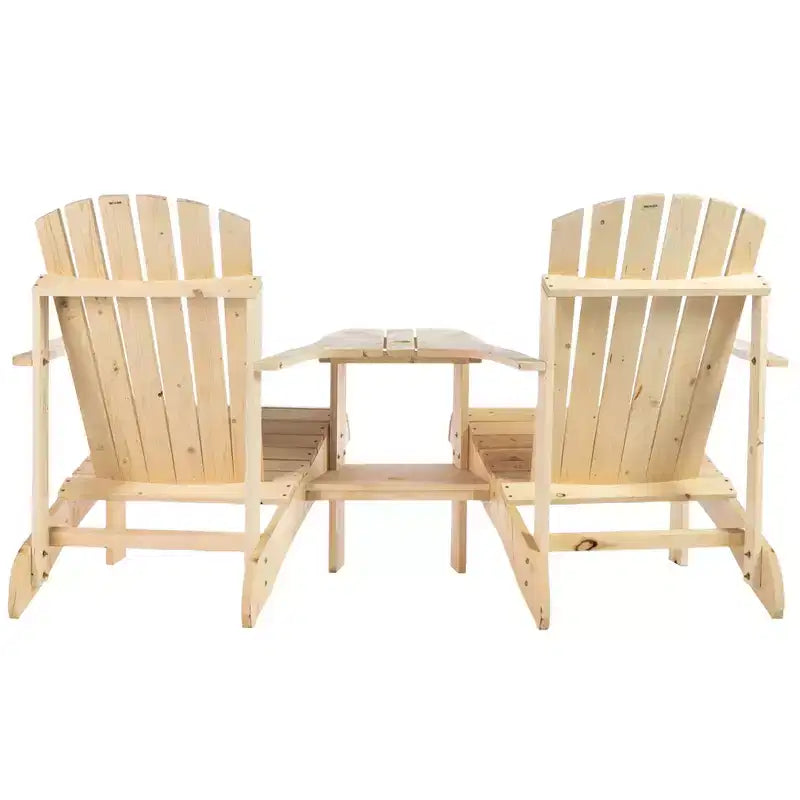 Outsunny Set of 3 Wooden Adirondack Chairs, Outdoor Double Seat with Center Table and Umbrella Hole for Patio, Backyard, Deck, Fire Pit