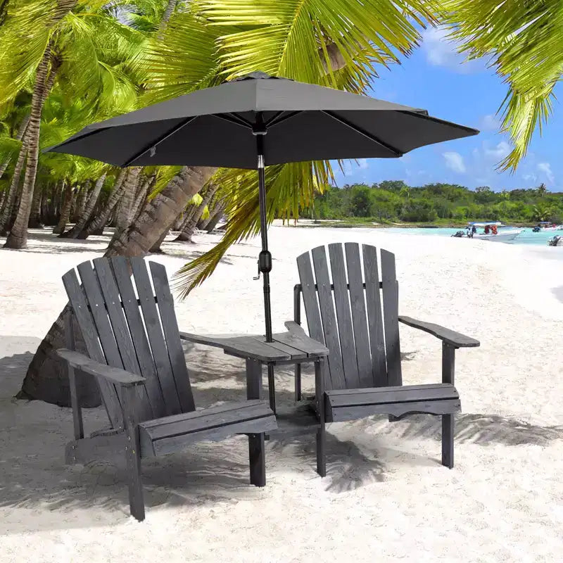 Outsunny Set of 3 Wooden Adirondack Chairs, Outdoor Double Seat with Center Table and Umbrella Hole for Patio, Backyard, Deck, Fire Pit