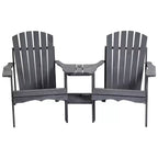 Outsunny Set of 3 Wooden Adirondack Chairs, Outdoor Double Seat with Center Table and Umbrella Hole for Patio, Backyard, Deck, Fire Pit
