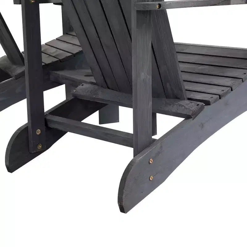 Outsunny Set of 3 Wooden Adirondack Chairs, Outdoor Double Seat with Center Table and Umbrella Hole for Patio, Backyard, Deck, Fire Pit