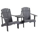Outsunny Set of 3 Wooden Adirondack Chairs, Outdoor Double Seat with Center Table and Umbrella Hole for Patio, Backyard, Deck, Fire Pit