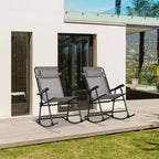 Outsunny Set of 2 Rocking Chairs Patio Lawn Chair Beach Reclining Folding Chairs with Pillow, Outdoor Portable Recliner for Camping Fishing Beach