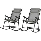 Outsunny Set of 2 Rocking Chairs Patio Lawn Chair Beach Reclining Folding Chairs with Pillow, Outdoor Portable Recliner for Camping Fishing Beach