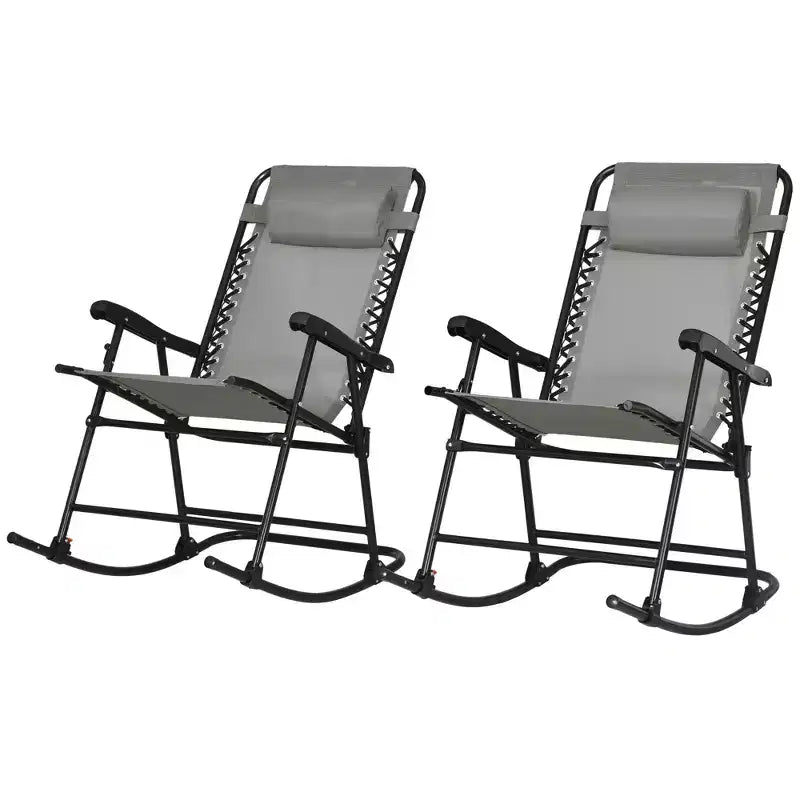 Outsunny Set of 2 Rocking Chairs Patio Lawn Chair Beach Reclining Folding Chairs with Pillow, Outdoor Portable Recliner for Camping Fishing Beach