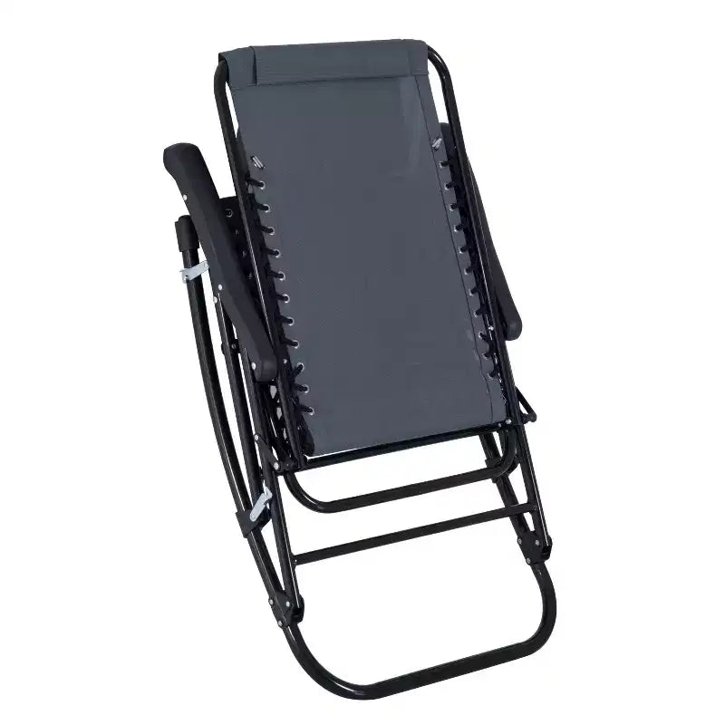 Outsunny Set of 2 Rocking Chairs Patio Lawn Chair Beach Reclining Folding Chairs with Pillow, Outdoor Portable Recliner for Camping Fishing Beach