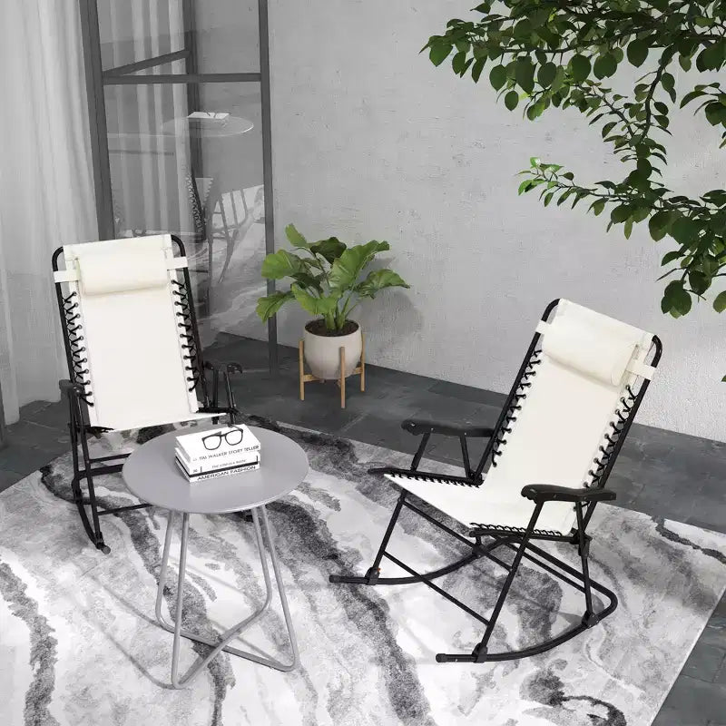 Outsunny Set of 2 Rocking Chairs Patio Lawn Chair Beach Reclining Folding Chairs with Pillow, Outdoor Portable Recliner for Camping Fishing Beach