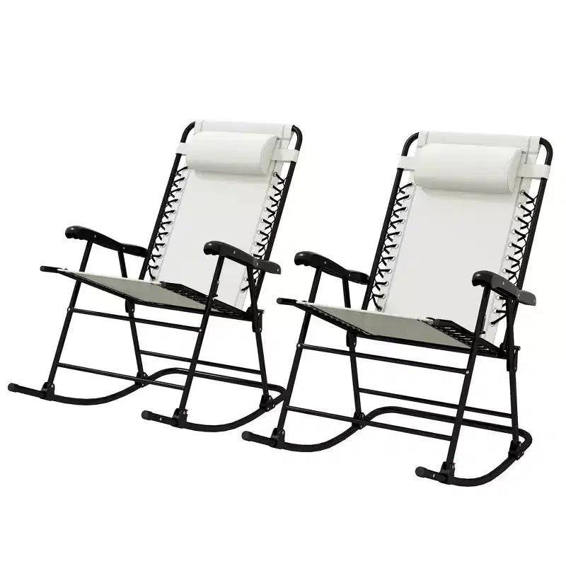 Outsunny Set of 2 Rocking Chairs Patio Lawn Chair Beach Reclining Folding Chairs with Pillow, Outdoor Portable Recliner for Camping Fishing Beach