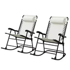 Outsunny Set of 2 Rocking Chairs Patio Lawn Chair Beach Reclining Folding Chairs with Pillow, Outdoor Portable Recliner for Camping Fishing Beach