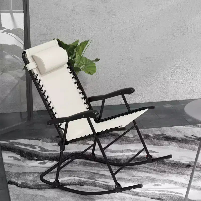 Outsunny Set of 2 Rocking Chairs Patio Lawn Chair Beach Reclining Folding Chairs with Pillow, Outdoor Portable Recliner for Camping Fishing Beach
