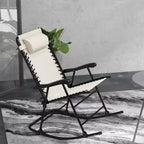 Outsunny Set of 2 Rocking Chairs Patio Lawn Chair Beach Reclining Folding Chairs with Pillow, Outdoor Portable Recliner for Camping Fishing Beach