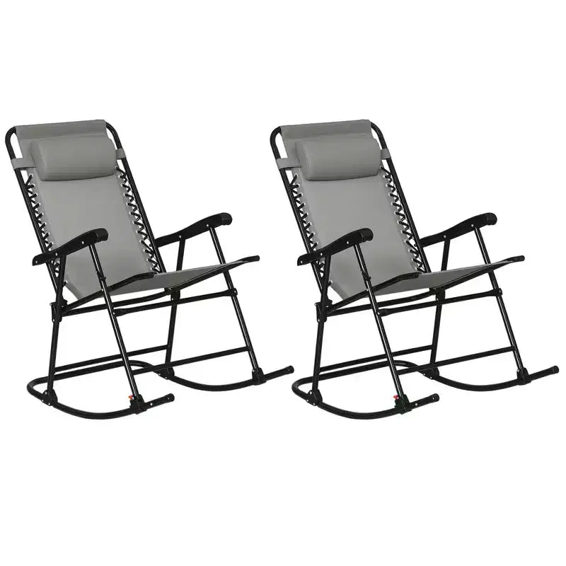 Outsunny Set di 2 Sedie a Dondolo Poltrona Pieghevole Reclinabile da Giardino e da Spiaggia con Cuscino, Sdraio Portatile per Esterno, Campeggio, Pesca e Spiaggia