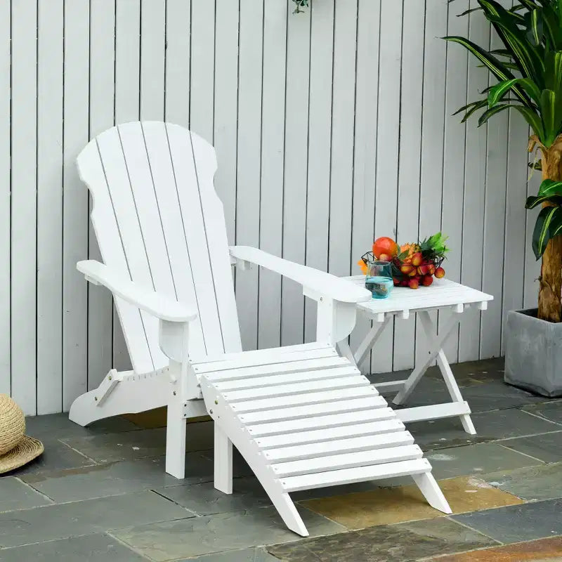 Outsunny 3-Piece Folding Adirondack Chair Set with Ottoman and Side Table, Outdoor Wooden Accent Furniture Fire Pit Lounge Chairs for Patio